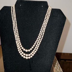 Vintage TARA 3 strand faux pearls champagne